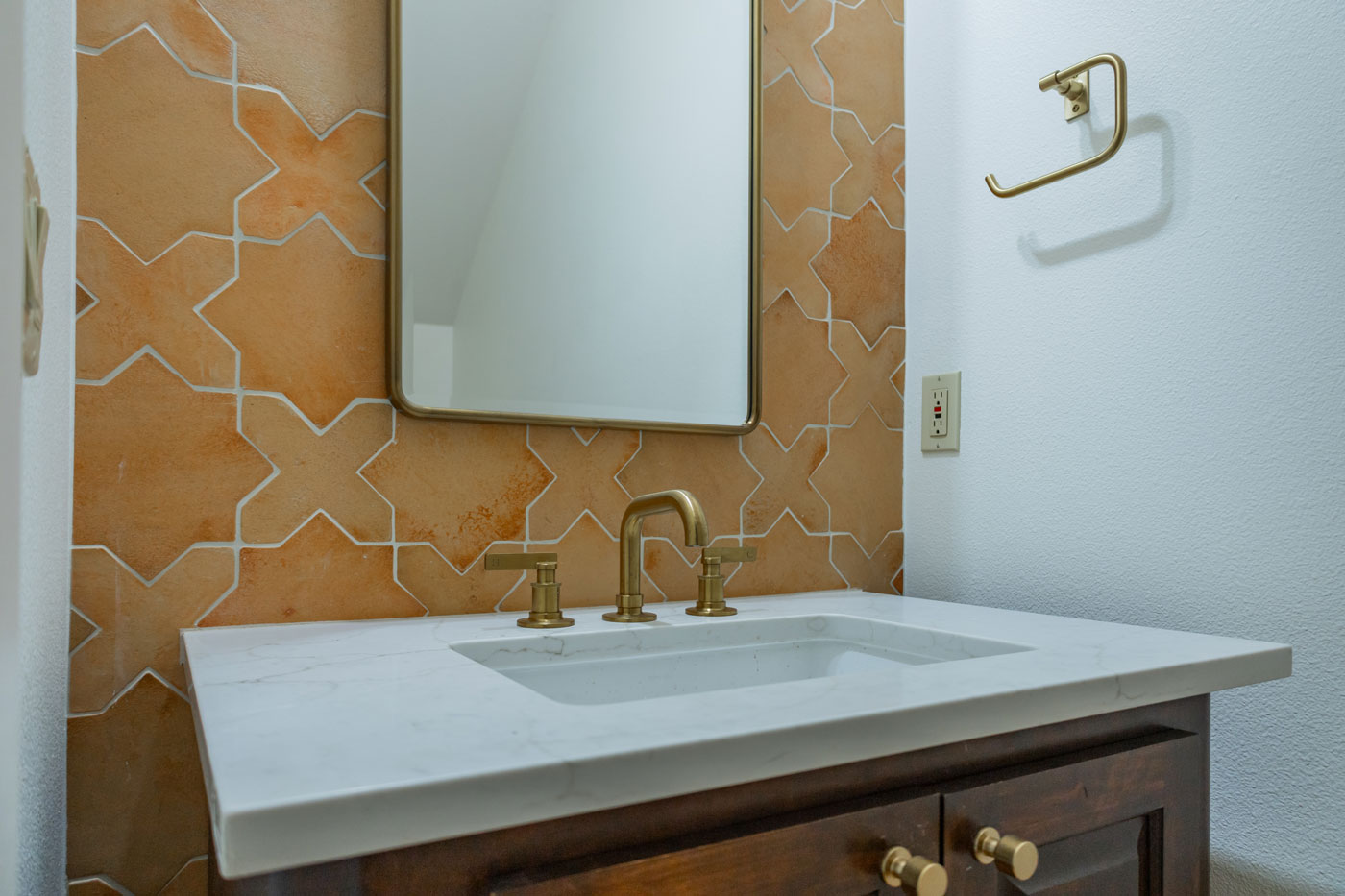 Austin Powder Room Remodel with Zia Tile star and cross pattern